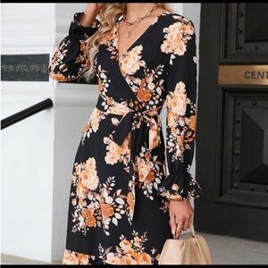 JJs House Black and Orange Floral Long Sleeve Dress- Never Worn